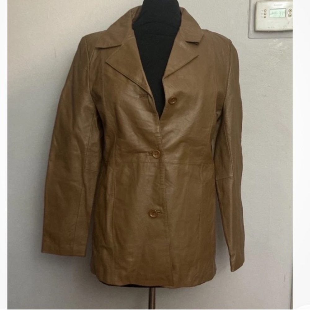 8-3 Dialogue Brown Leather Jacket Small Button